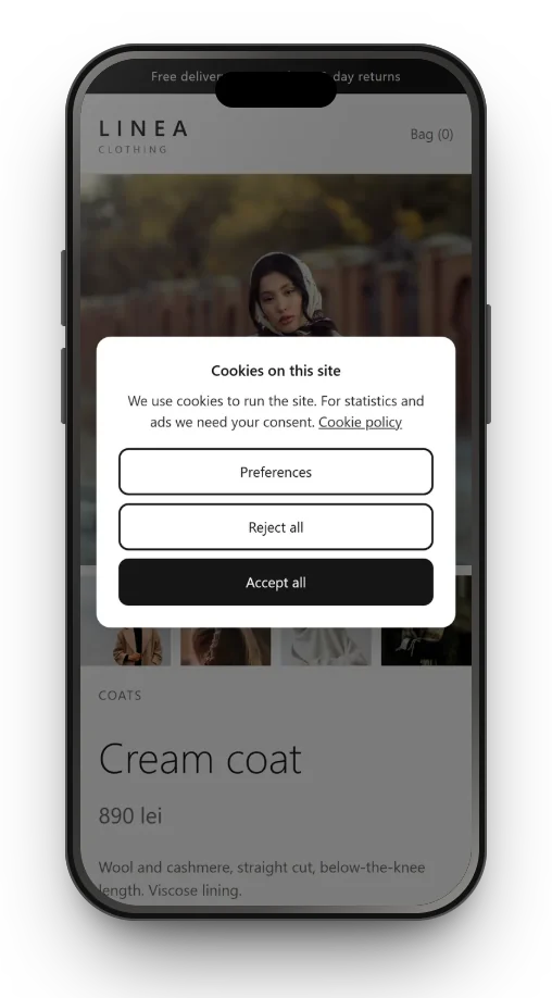 The banner on a product page, on a phone.