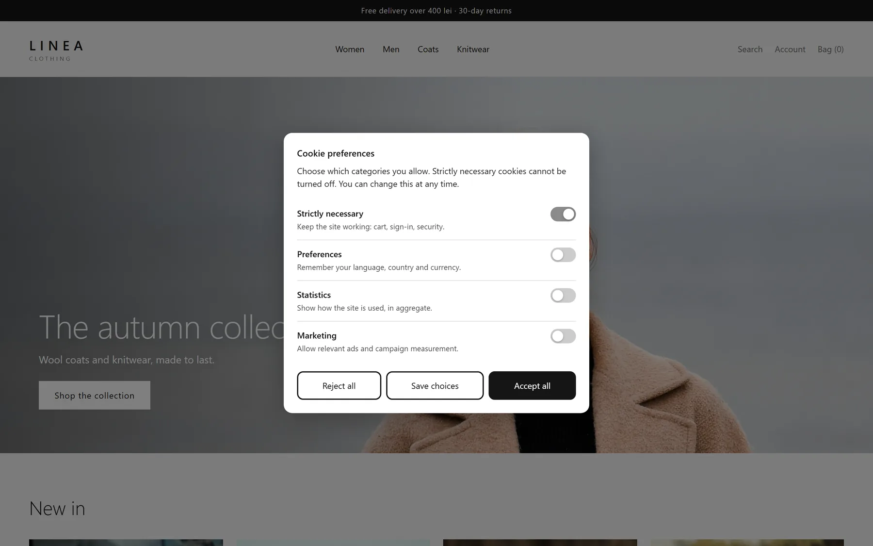 The per-category preferences window.